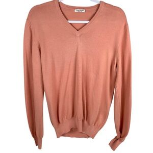 Gran Sasso Salmon Pink V-Neck Long Sleeve Cotton Knit Italian Sweater Size 50